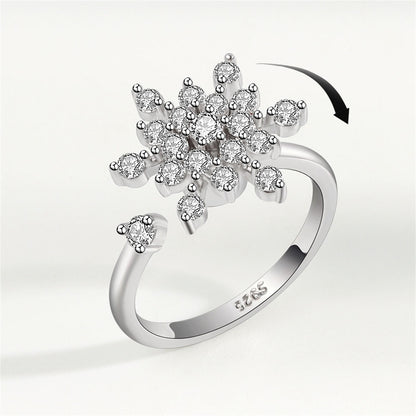 Cubic Zirconia Rotating Snowflake Open Ring, statement rings for women, everyday style, detail close-up