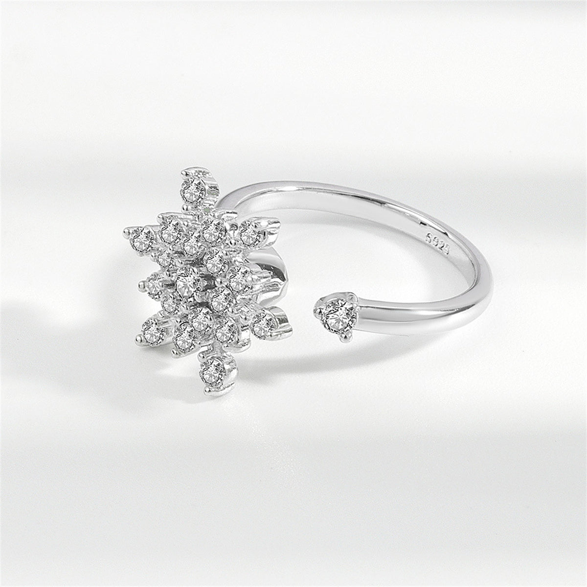 Cubic Zirconia Rotating Snowflake Open Ring, statement rings for women, everyday style, lifestyle look