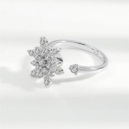 Cubic Zirconia Rotating Snowflake Open Ring, statement rings for women, everyday style, lifestyle look