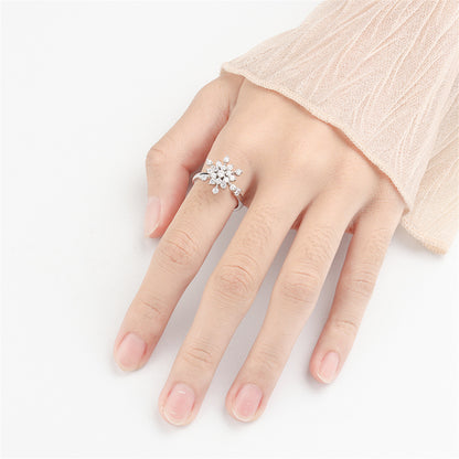 Cubic Zirconia Rotating Snowflake Open Ring, statement rings for women, everyday style, front view