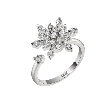 Cubic Zirconia Rotating Snowflake Open Ring, statement rings for women, everyday style, side view