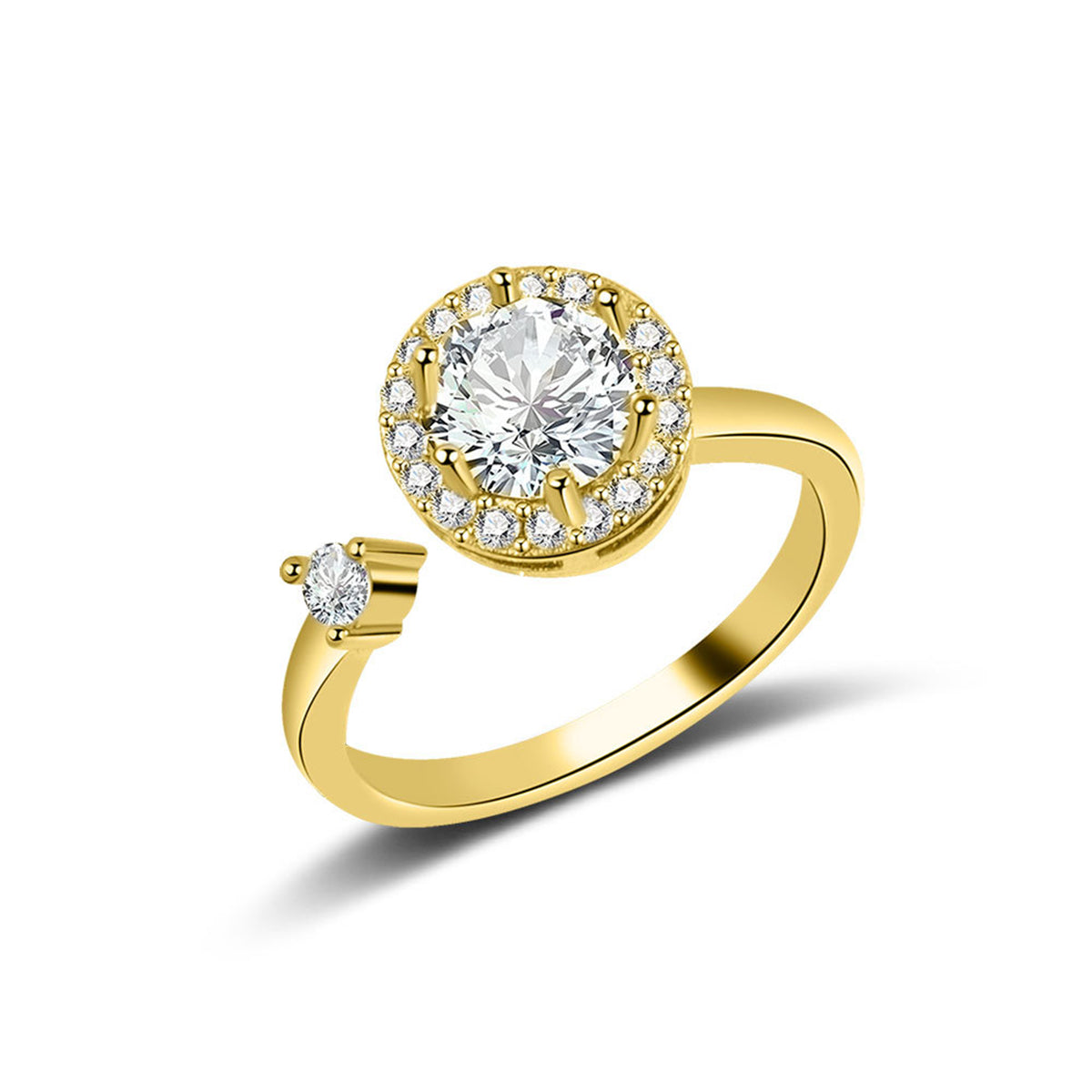 Crystal and Cubic Zirconia 18K Gold-Plated Rotating Round Open Ring, gold statement rings for women, front view