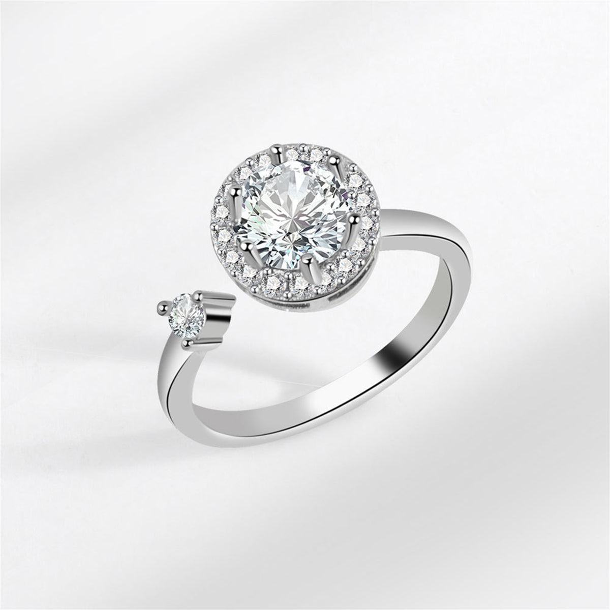 Crystal and Cubic Zirconia Silver-Plated Rotating Round Open Ring, silver statement rings for women, side view