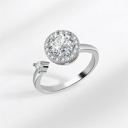 Crystal and Cubic Zirconia Silver-Plated Rotating Round Open Ring, silver statement rings for women, side view