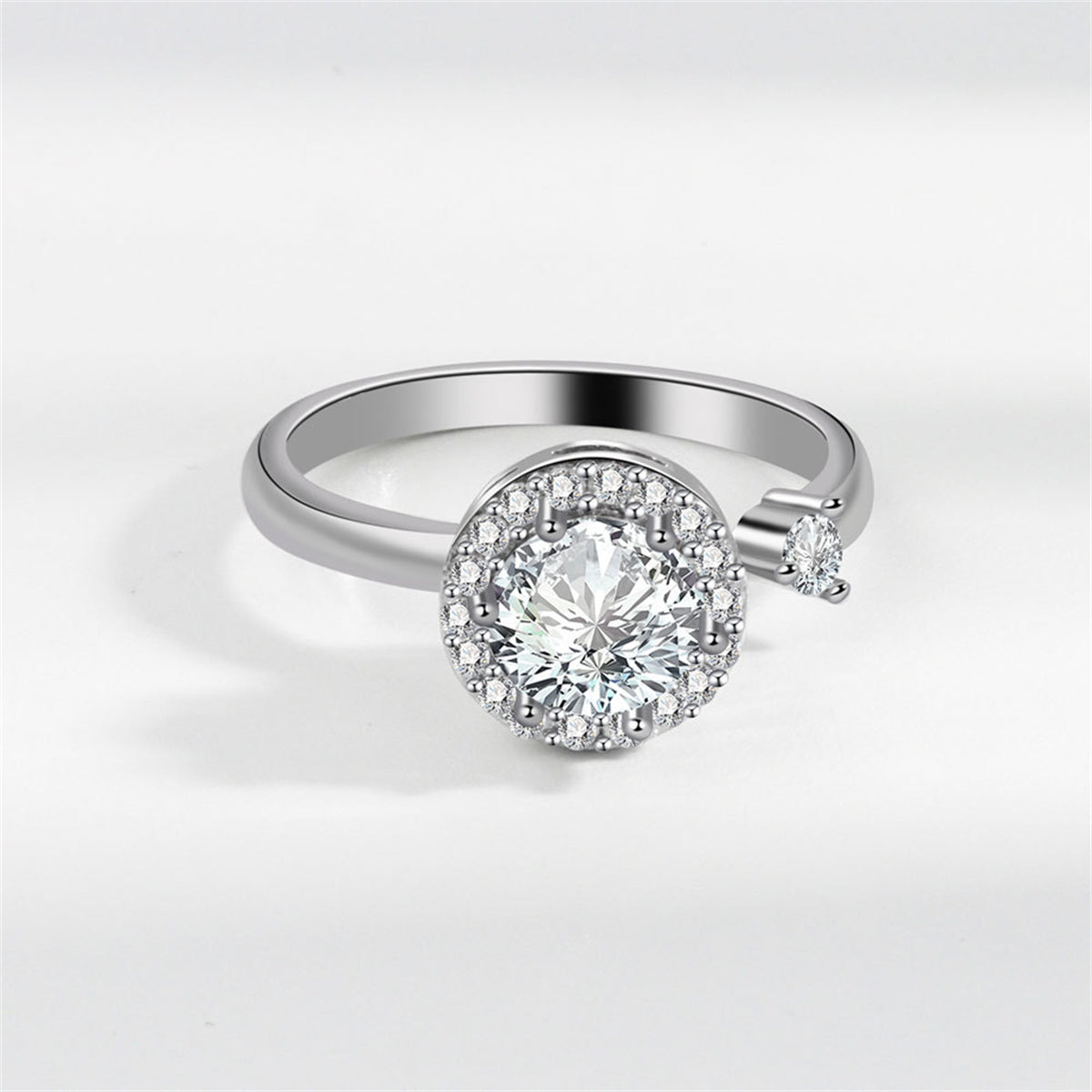 Crystal and Cubic Zirconia Silver-Plated Rotating Round Open Ring, silver statement rings for women, detail close-up