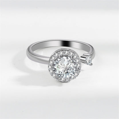 Crystal and Cubic Zirconia Silver-Plated Rotating Round Open Ring, silver statement rings for women, detail close-up