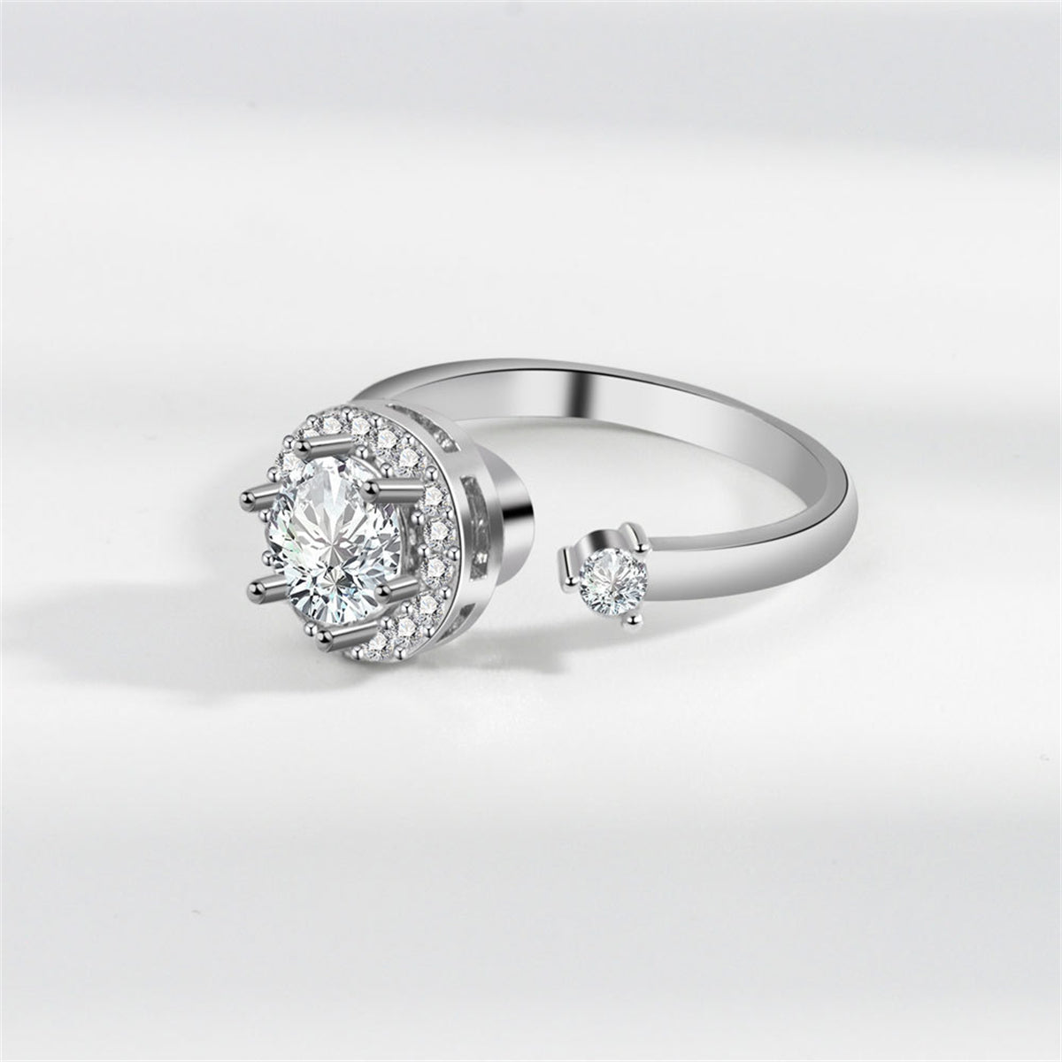 Crystal and Cubic Zirconia Silver-Plated Rotating Round Open Ring, silver statement rings for women, lifestyle look