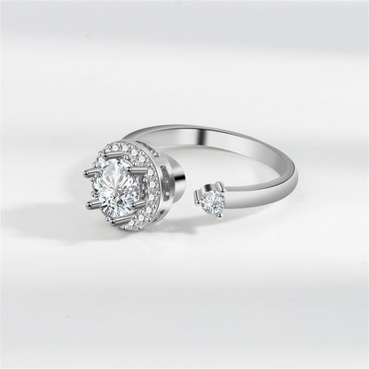Crystal and Cubic Zirconia Silver-Plated Rotating Round Open Ring, silver statement rings for women, lifestyle look