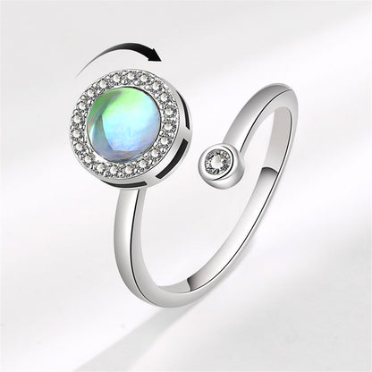 Quartz and Cubic Zirconia Rotating Hola Round Bypass Ring, statement rings for women, everyday style, front view