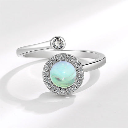 Quartz and Cubic Zirconia Rotating Hola Round Bypass Ring, statement rings for women, everyday style, detail close-up
