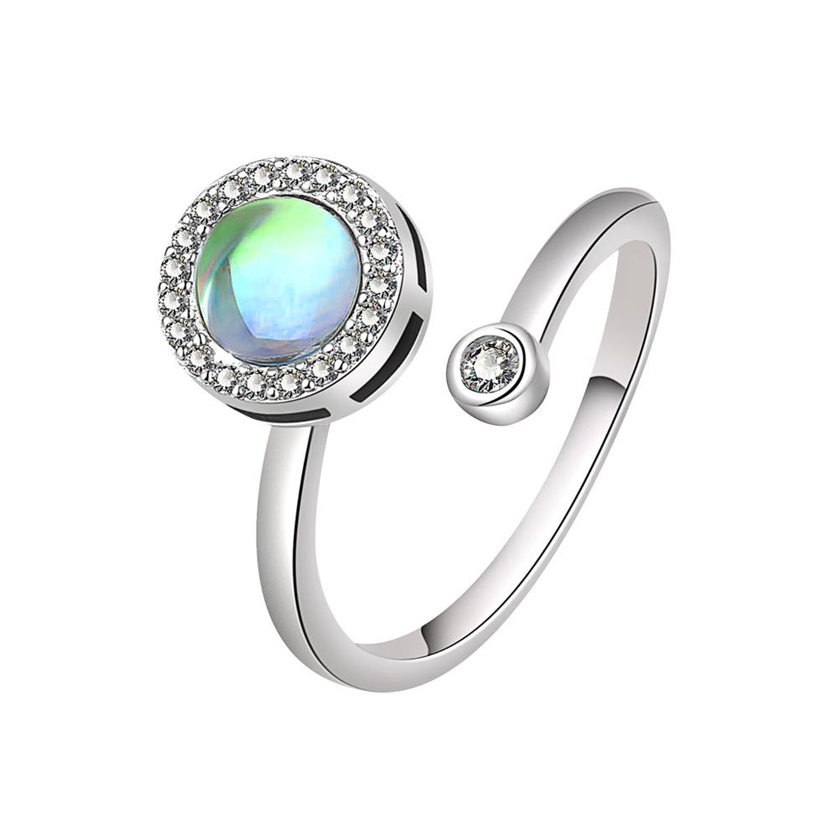 Quartz and Cubic Zirconia Rotating Hola Round Bypass Ring, statement rings for women, everyday style, side view