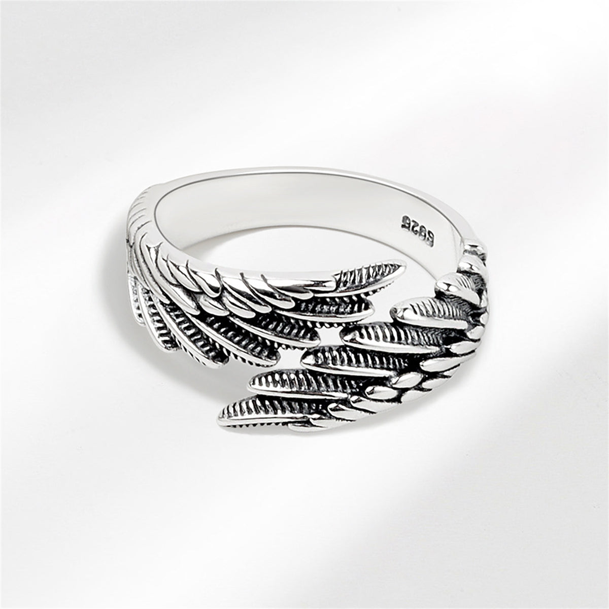 Black Enamel and Silver-Plated Feather Bypass Ring, silver statement rings for women, lifestyle look