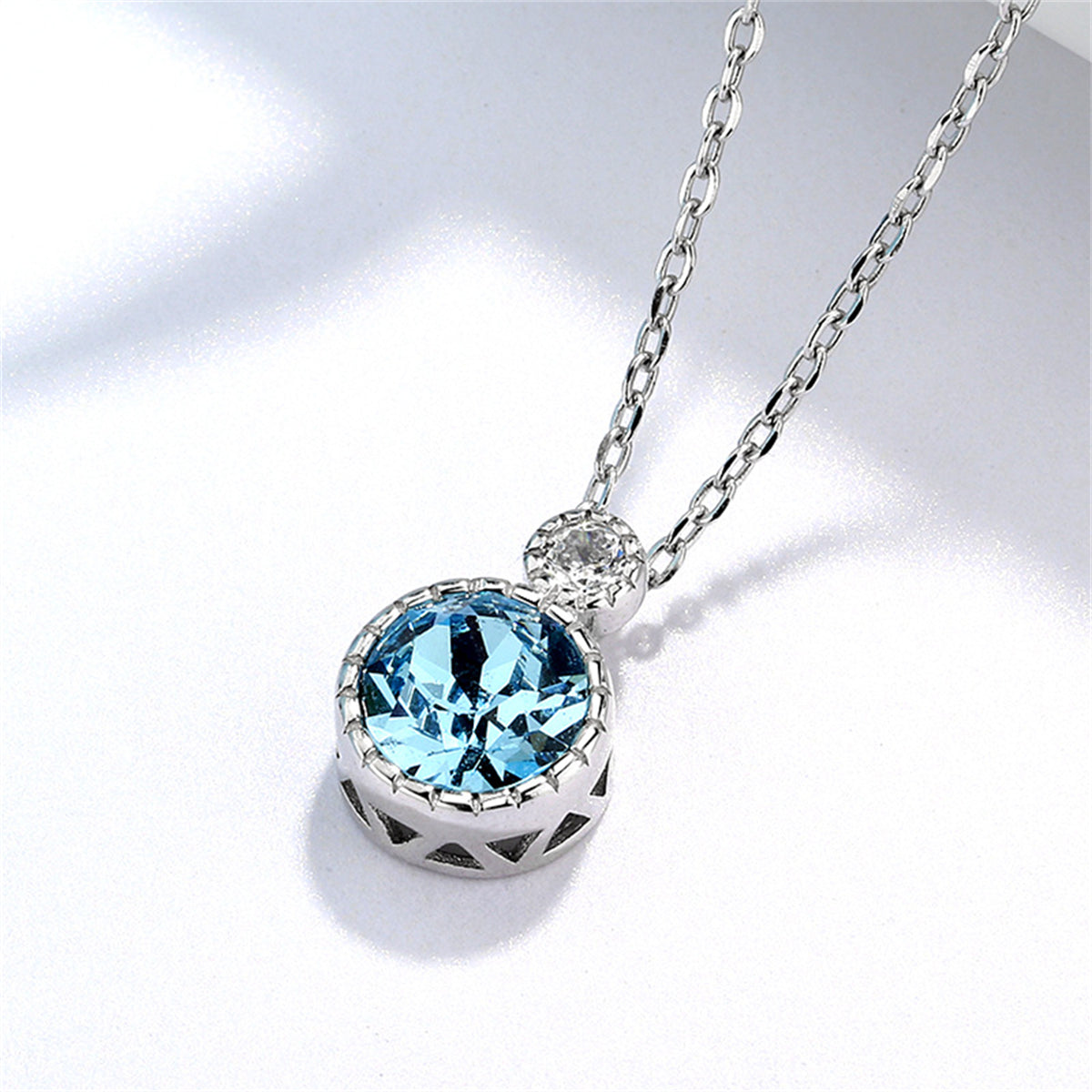 Blue Crystal and Silver-Plated Round Pendant Necklace, silver pendant necklace for women, lifestyle look