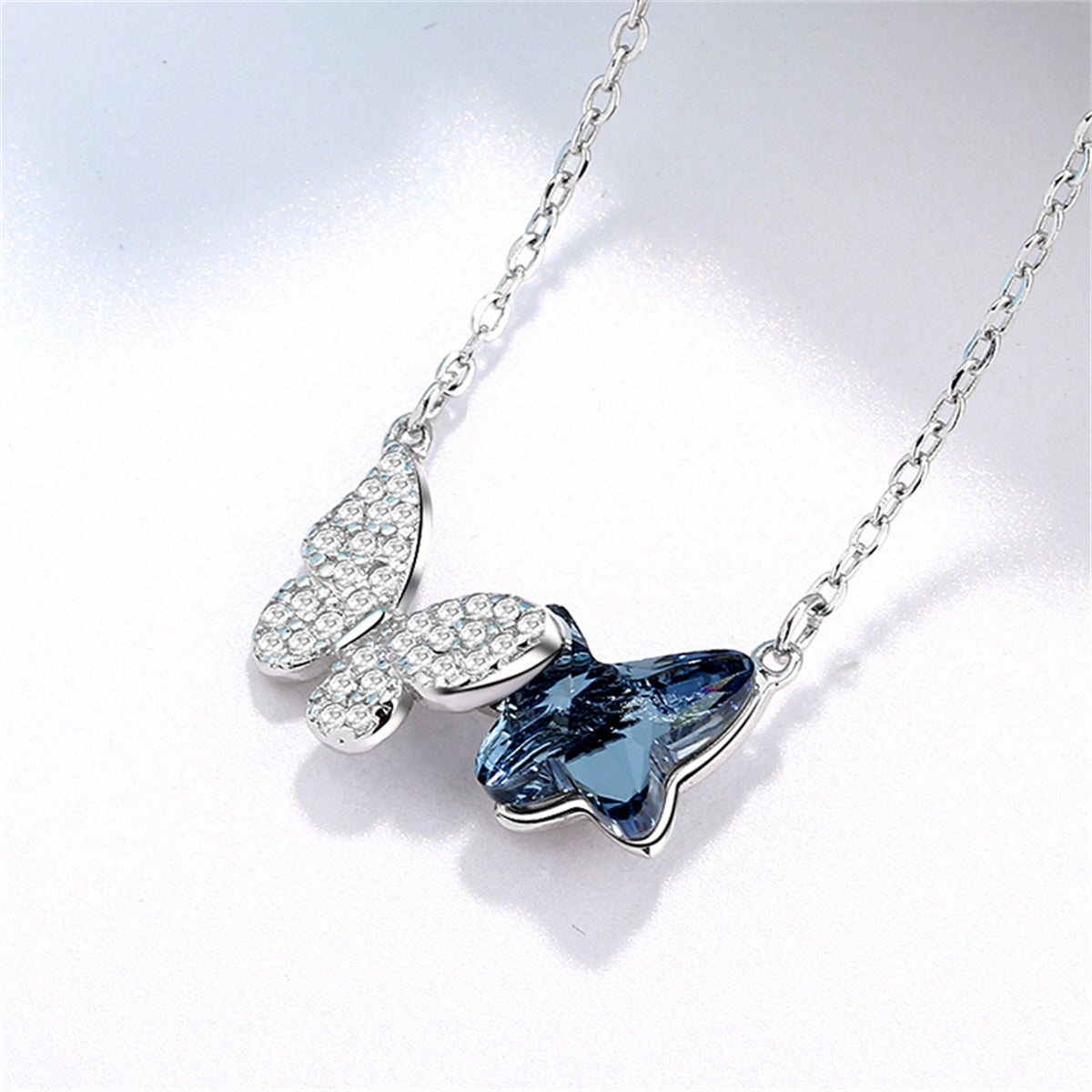 Crystal and Silver-Plated Double Butterfly Pendant Necklace, silver pendant necklace for women, lifestyle look