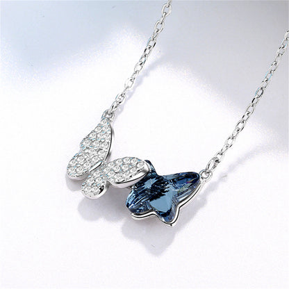 Crystal and Silver-Plated Double Butterfly Pendant Necklace, silver pendant necklace for women, lifestyle look