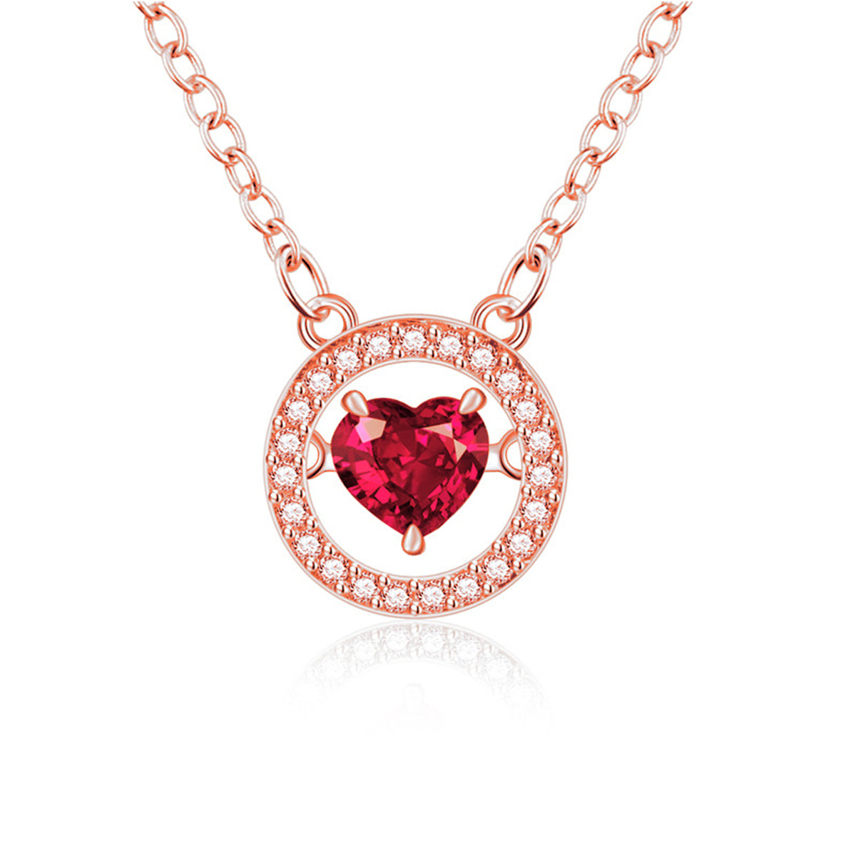 Red Crystal and Cubic Zirconia Halo Heart Pendant Necklace, pendant necklace for women, elegant gift for her, front view