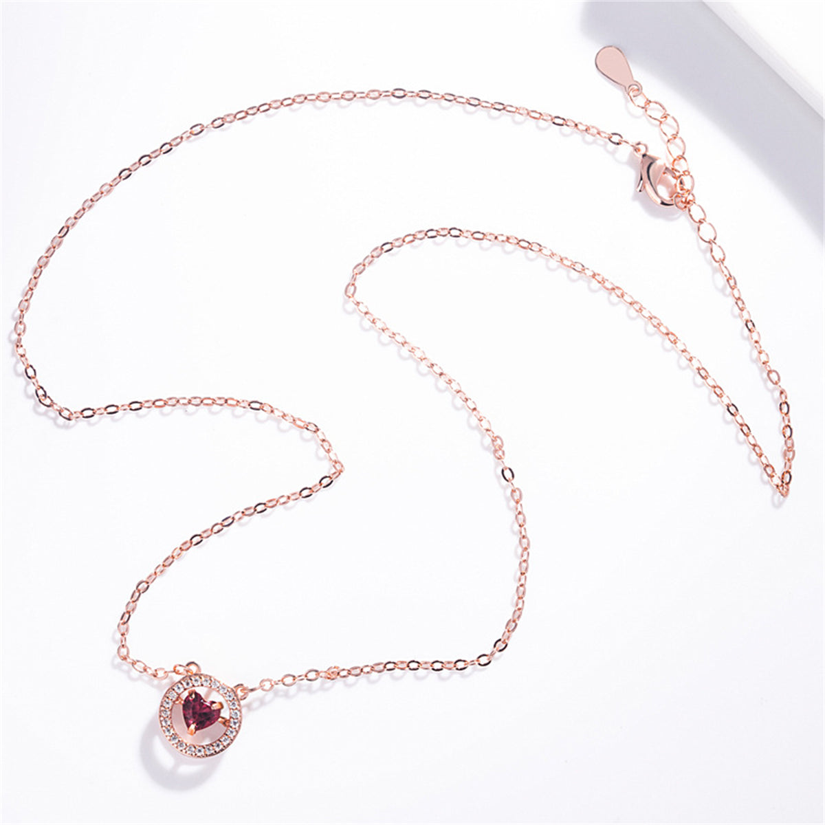 Red Crystal and Cubic Zirconia Halo Heart Pendant Necklace, pendant necklace for women, elegant gift for her, detail close-up