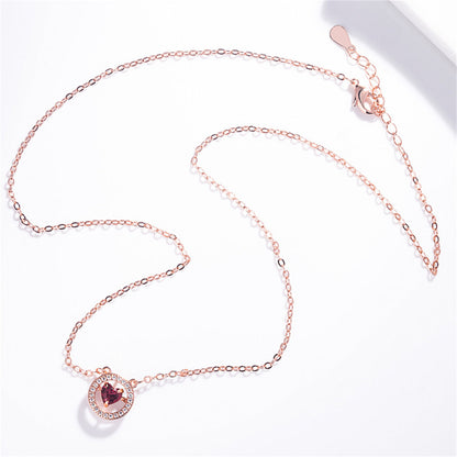 Red Crystal and Cubic Zirconia Halo Heart Pendant Necklace, pendant necklace for women, elegant gift for her, detail close-up