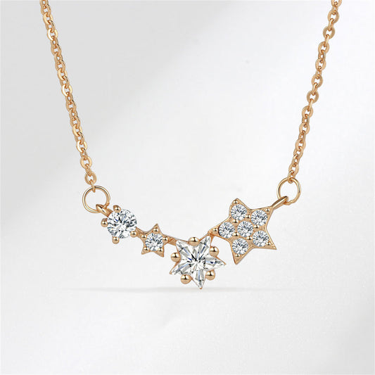 Crystal and Cubic Zirconia 18K Rose Gold-Plated Star Statement Necklace, rose gold pendant necklace for women, front view