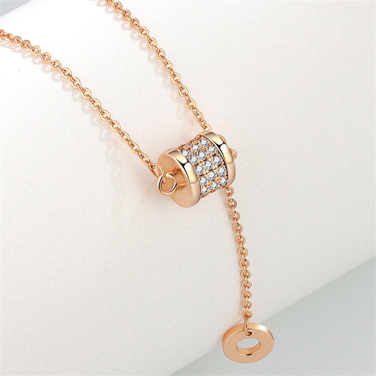 Cubic Zirconia and 18K Rose Gold-Plated Coil-Drop Pendant Necklace, rose gold pendant necklace for women, front view