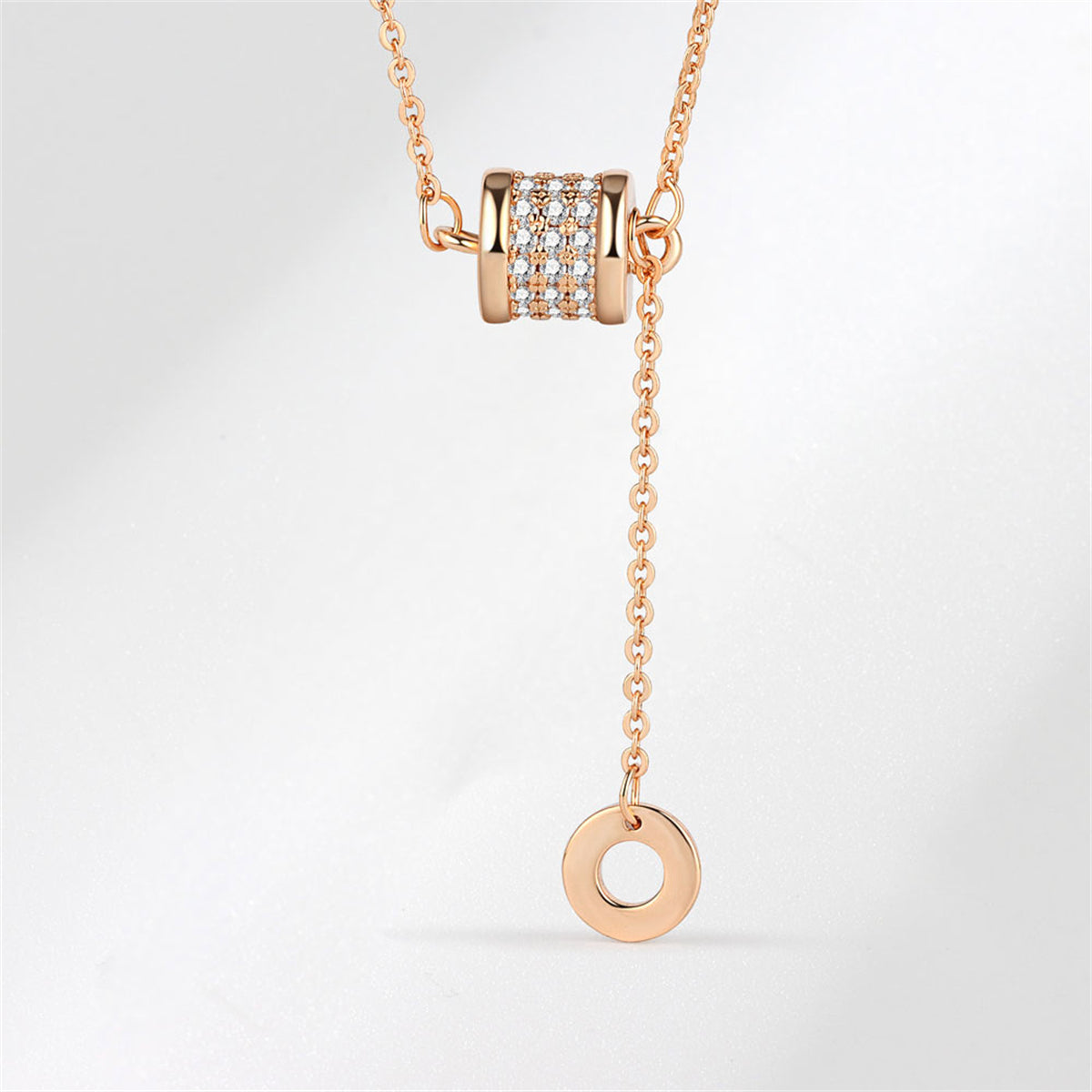 Cubic Zirconia and 18K Rose Gold-Plated Coil-Drop Pendant Necklace, rose gold pendant necklace for women, detail close-up