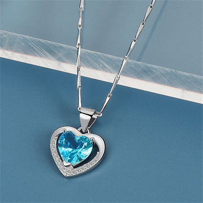 Blue Crystal and Cubic Zirconia Heart Pendant Necklace, pendant necklace for women, botanical inspired, front view