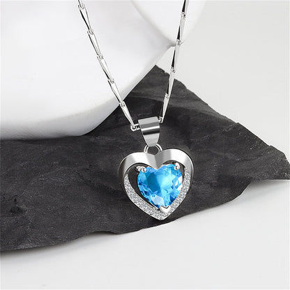 Blue Crystal and Cubic Zirconia Heart Pendant Necklace, pendant necklace for women, botanical inspired, side view