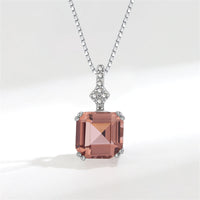 Brown Crystal & Silvertone Cube Pendant Necklace
