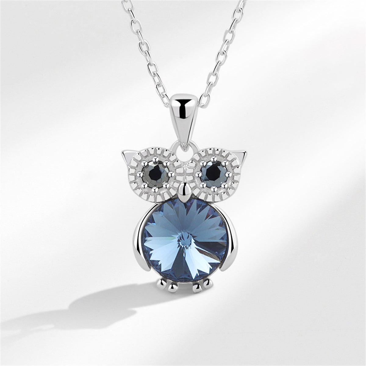 Blue Crystal & Silver-Plated Owl Pendant Necklace