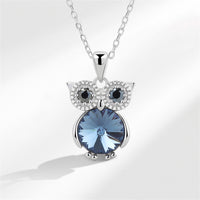 Blue Crystal & Silvertone Owl Pendant Necklace