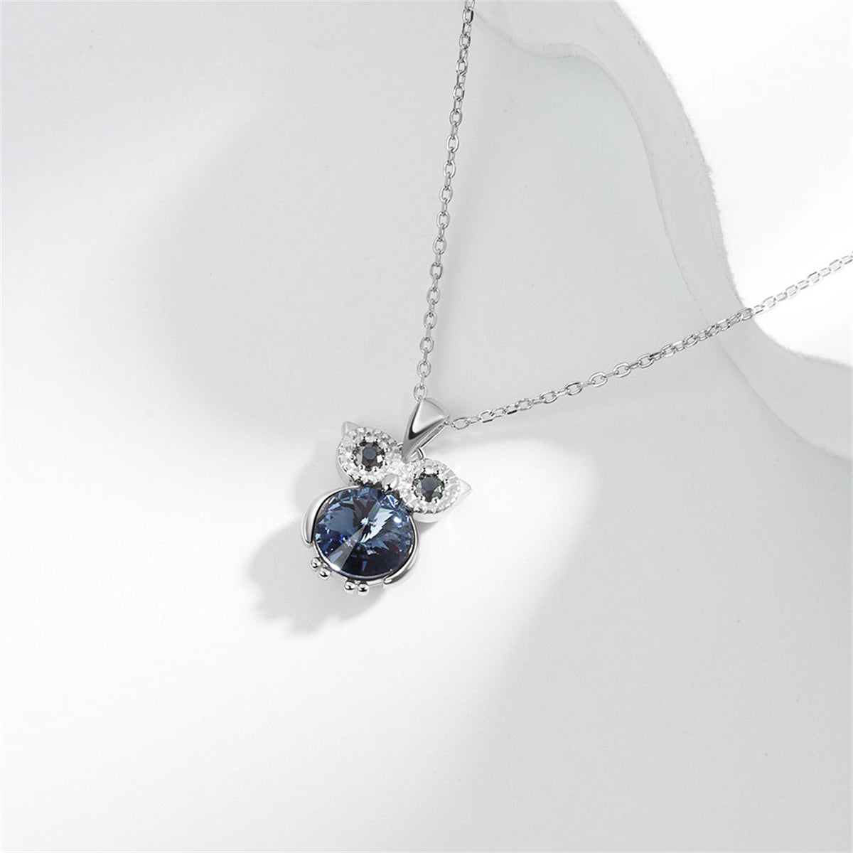 Blue Crystal & Silver-Plated Owl Pendant Necklace