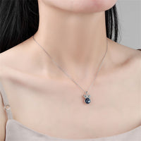 Blue Crystal & Silvertone Owl Pendant Necklace