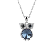 Blue Crystal & Silvertone Owl Pendant Necklace