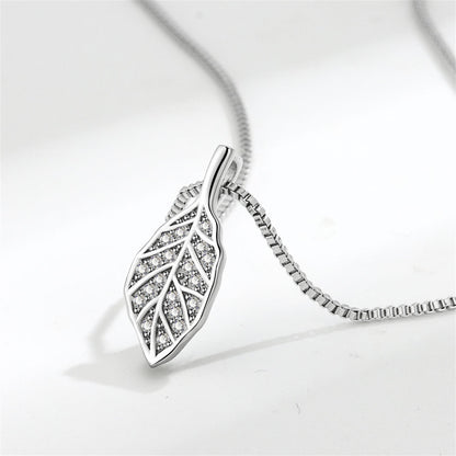 Cubic Zirconia and Silver-Plated Leaf Pendant Necklace, silver pendant necklace for women, elegant gift for her, side view