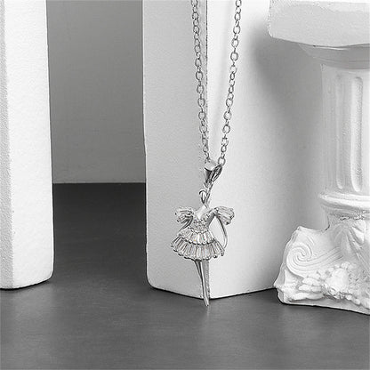Crystal and Silver-Plated Cubic Zirconia-Accent Ballet Girl Pendant Necklace, silver pendant necklace..., detail close-up
