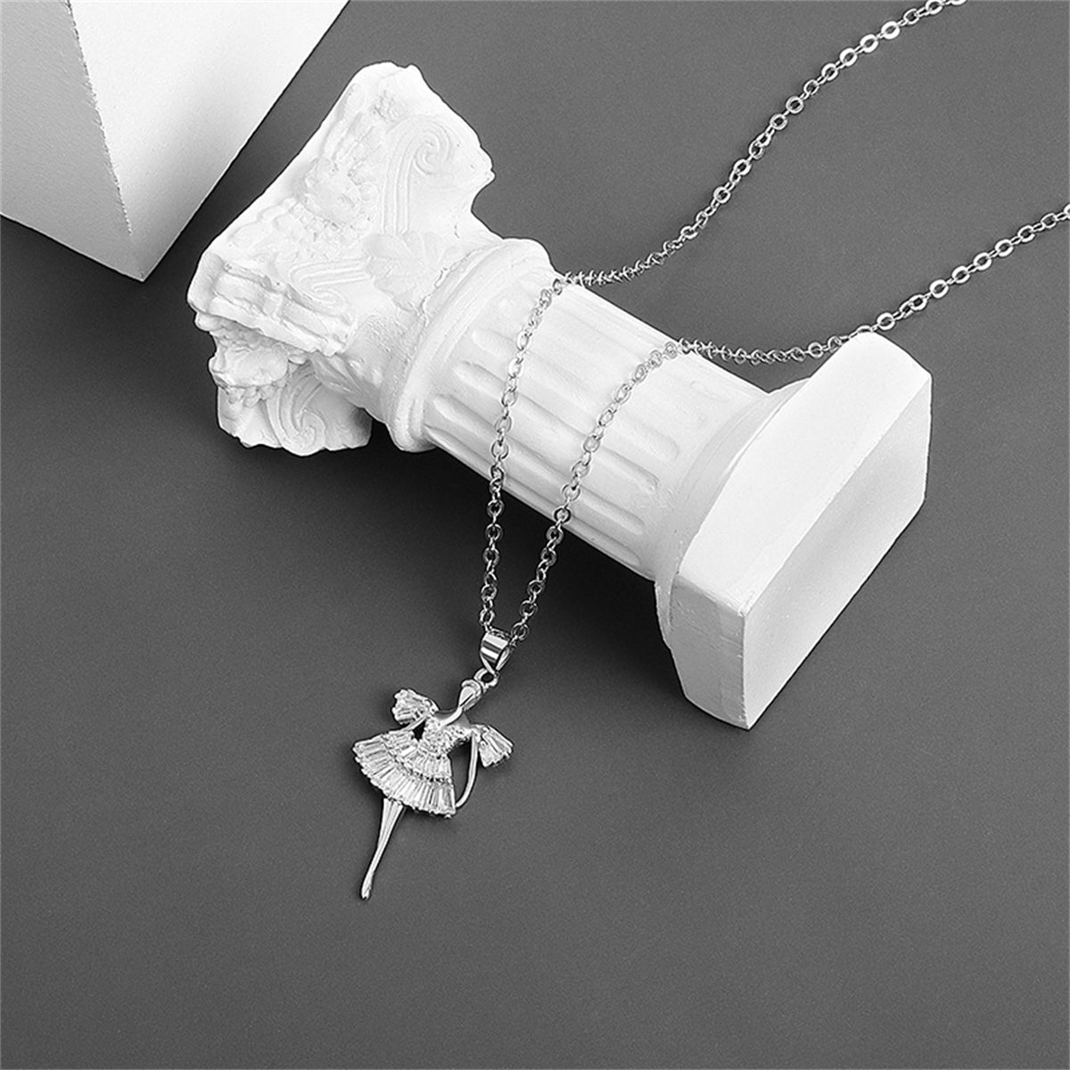 Crystal and Silver-Plated Cubic Zirconia-Accent Ballet Girl Pendant Necklace, silver pendant necklace for women, styled look