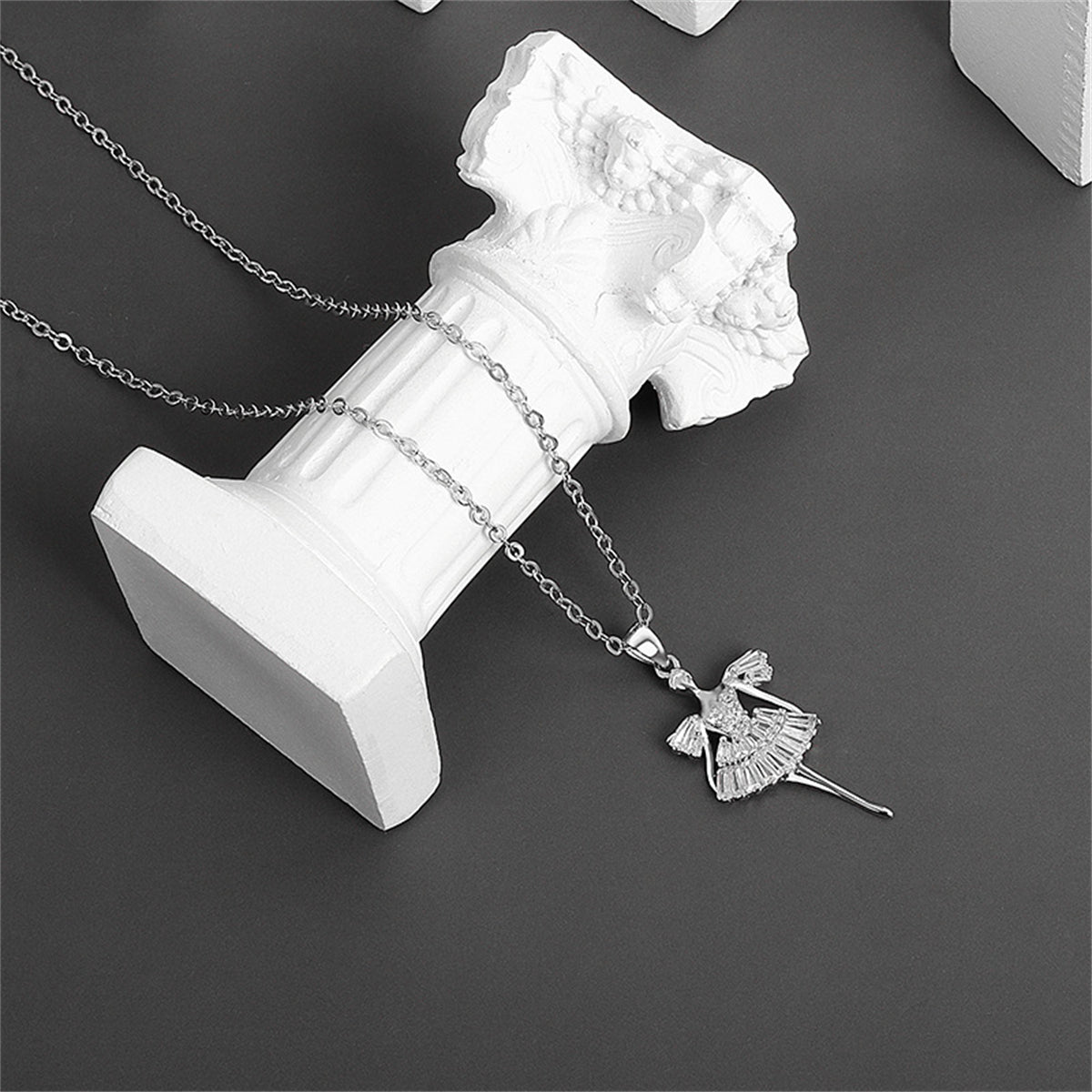 Crystal and Silver-Plated Cubic Zirconia-Accent Ballet Girl Pendant Necklace, silver pendant necklace for women, side view