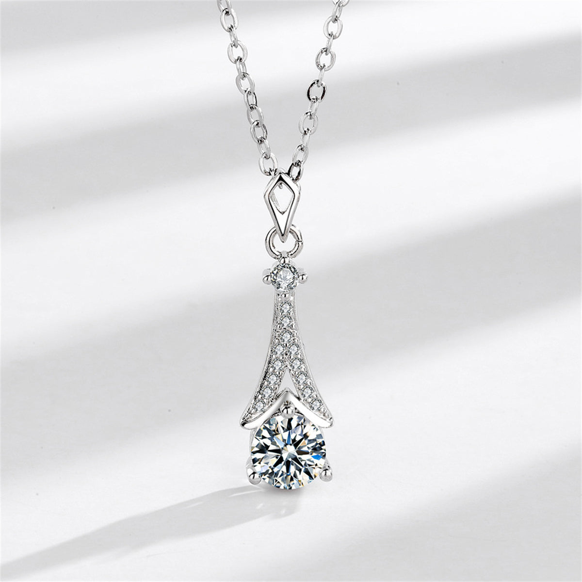 Crystal and Cubic Zirconia Silver-Plated Arrow Pendant Necklace, silver pendant necklace for women, front view