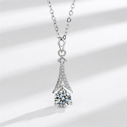 Crystal and Cubic Zirconia Silver-Plated Arrow Pendant Necklace, silver pendant necklace for women, front view