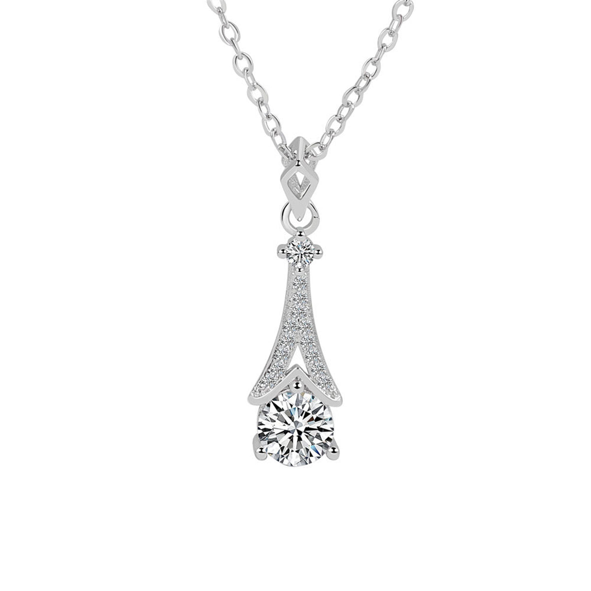 Crystal and Cubic Zirconia Silver-Plated Arrow Pendant Necklace, silver pendant necklace for women, side view