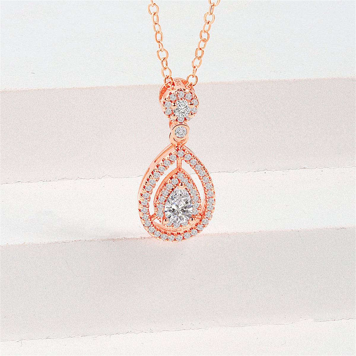 Pear Crystal and Cubic Zirconia Halo Drop Pendant Necklace, pendant necklace for women, vintage-inspired design, front view