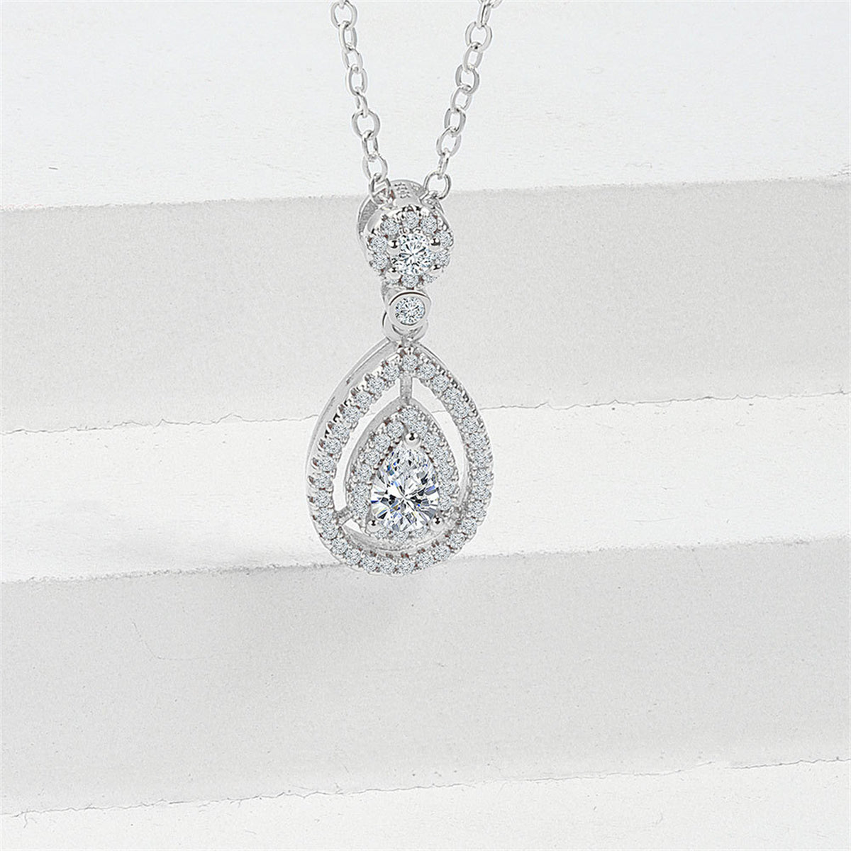 Pear Crystal and Cubic Zirconia Drop Pendant Necklace, pendant necklace for women, botanical inspired, front view