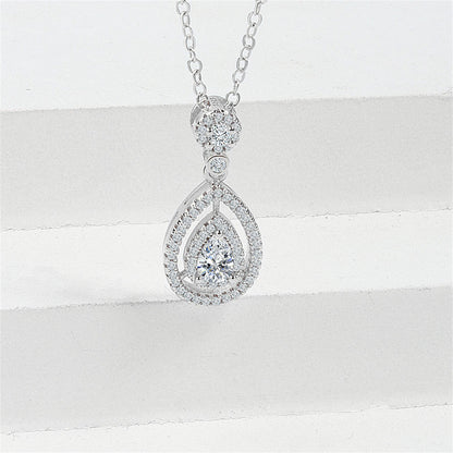 Pear Crystal and Cubic Zirconia Drop Pendant Necklace, pendant necklace for women, botanical inspired, front view