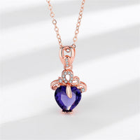 Purple Crystal & Cubic Zirconia Heart Pendant Necklace