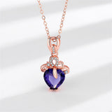 Purple Crystal & Cubic Zirconia Heart Pendant Necklace