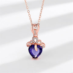 Purple Crystal & Cubic Zirconia Heart Pendant Necklace