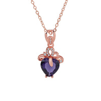 Purple Crystal & Cubic Zirconia Heart Pendant Necklace