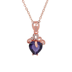 Purple Crystal & Cubic Zirconia Heart Pendant Necklace