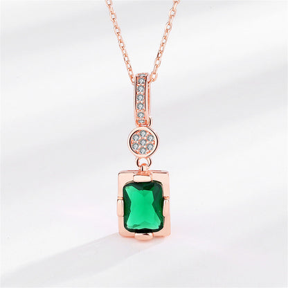Cubic Zirconia and Green Crystal 18K Rose Gold-Plated Rectangle Pendant Necklace, rose gold pendant necklace..., side view