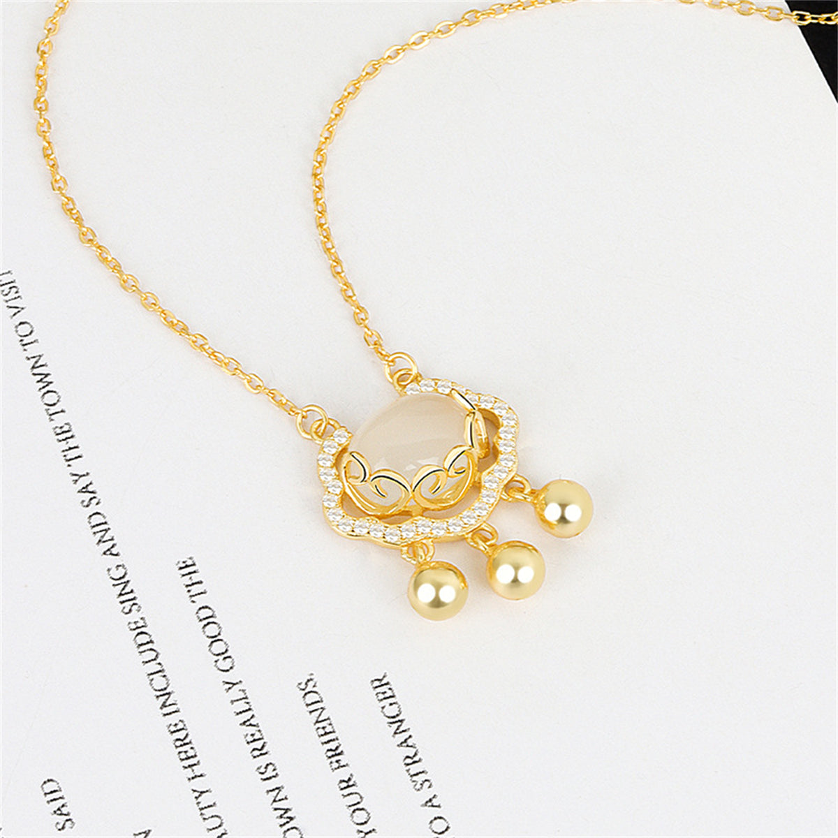 Cubic Zirconia and Quartz Lock Of Longevity Pendant Necklace, pendant necklace for women, everyday style, front view